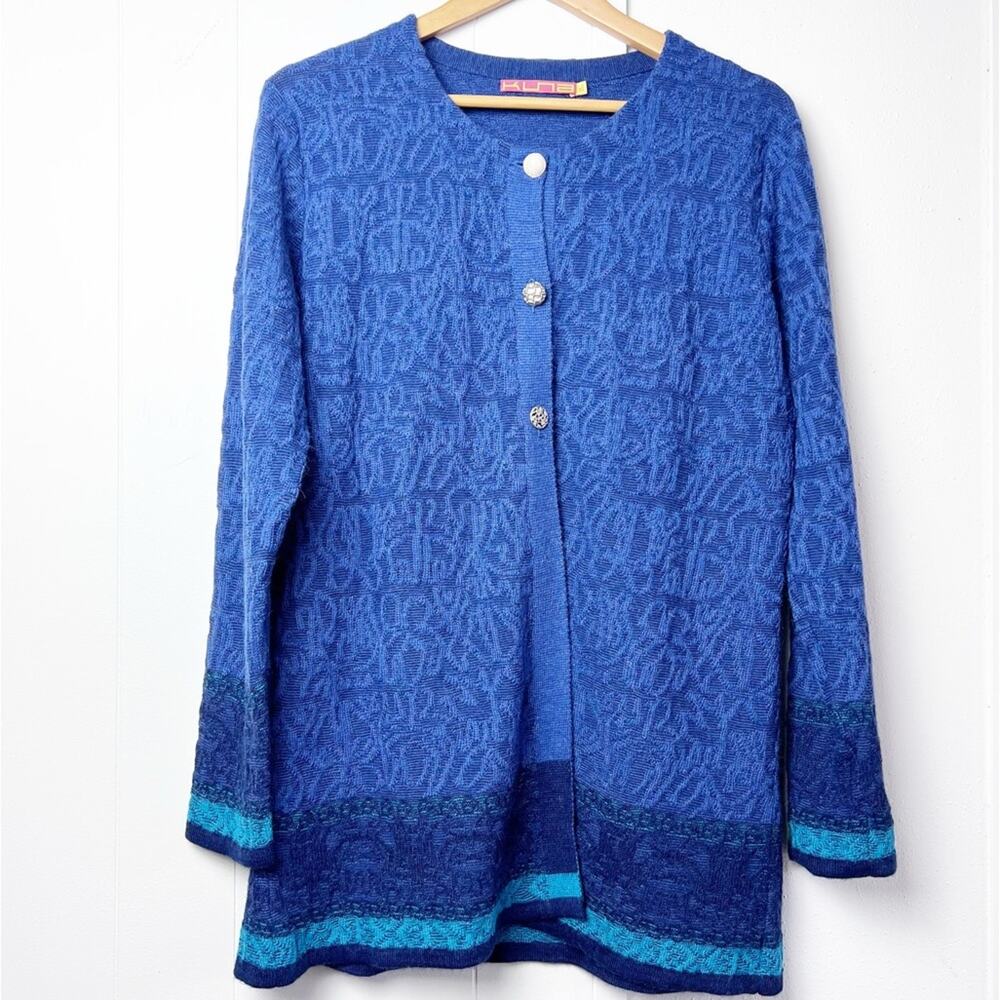 Blue Patterned Women's Cardigan Sweater Alpaca